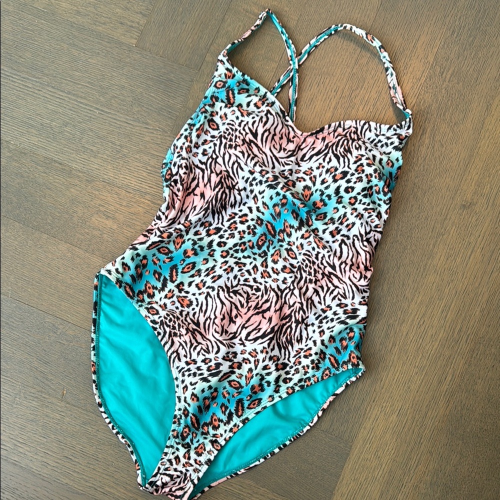 Leopard Print Swimsuit - Orange and Blue